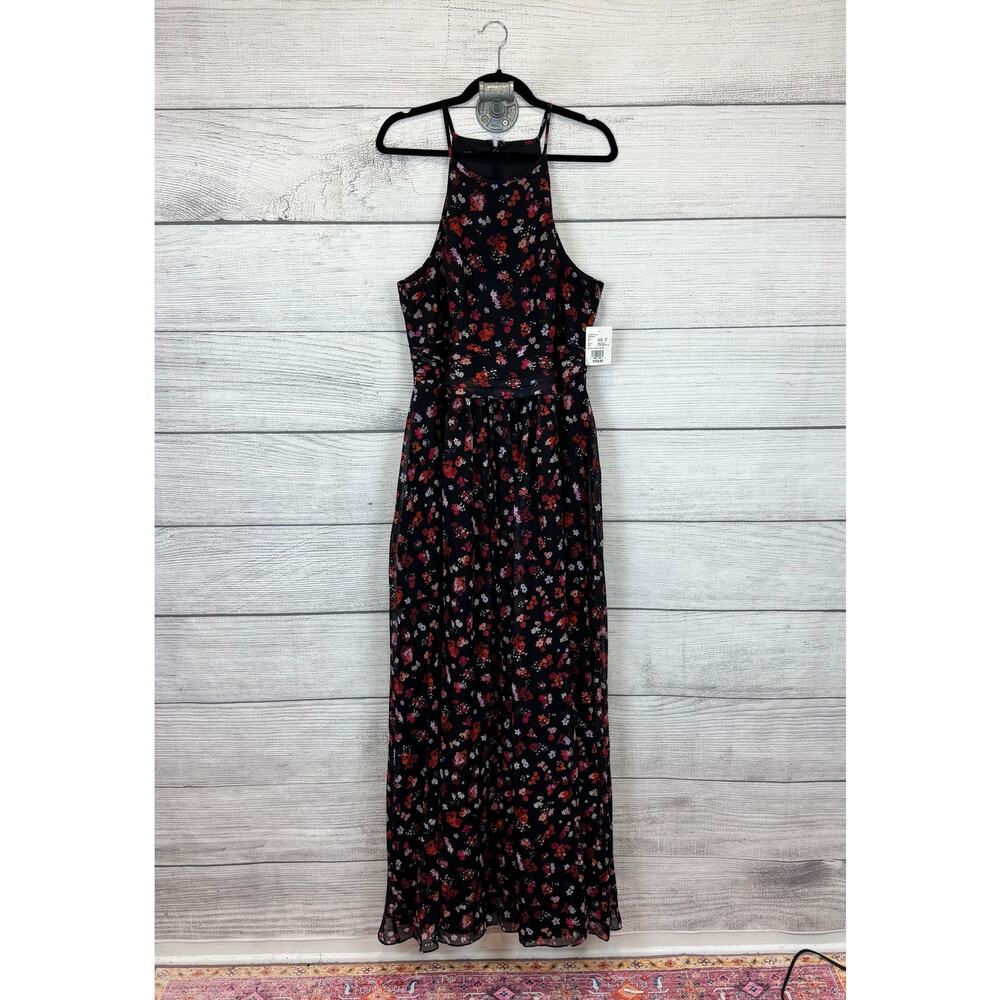 DB Studio Women's Black Floral High Neck Sleeveless Formal Maxi Dress Size 16